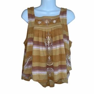 Free People Striped Tank Top W/ Embroidered Detail